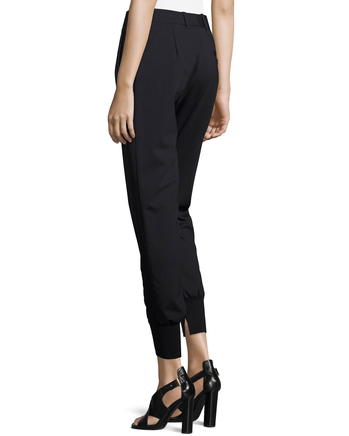 Lightweight Stretch Wool Track Pants, Black