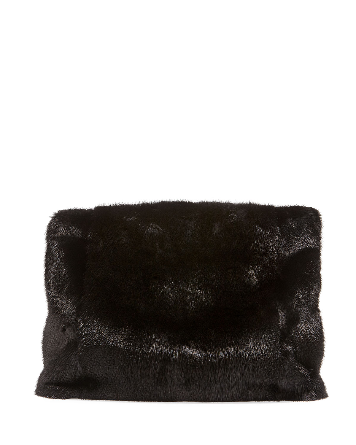 Calf-Hair Medium Fold-Over Clutch Bag, Black/White