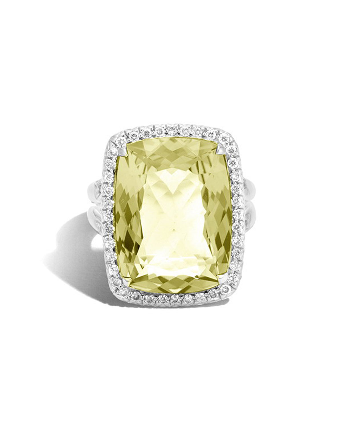 Faceted Lemon Quartz & Pavé Diamond Ring, 0.62 tdcw