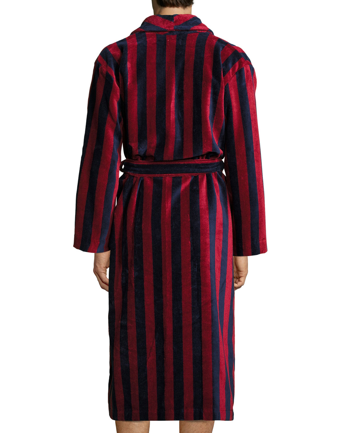 Striped Velour Robe, Navy/Burgundy 