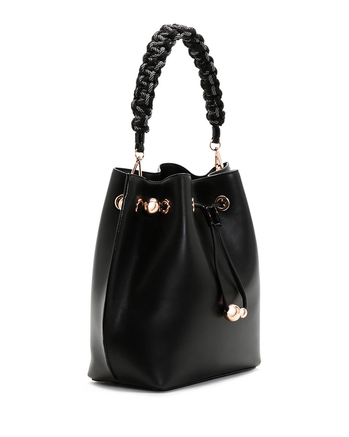 Romy Leather Bucket Bag, Black