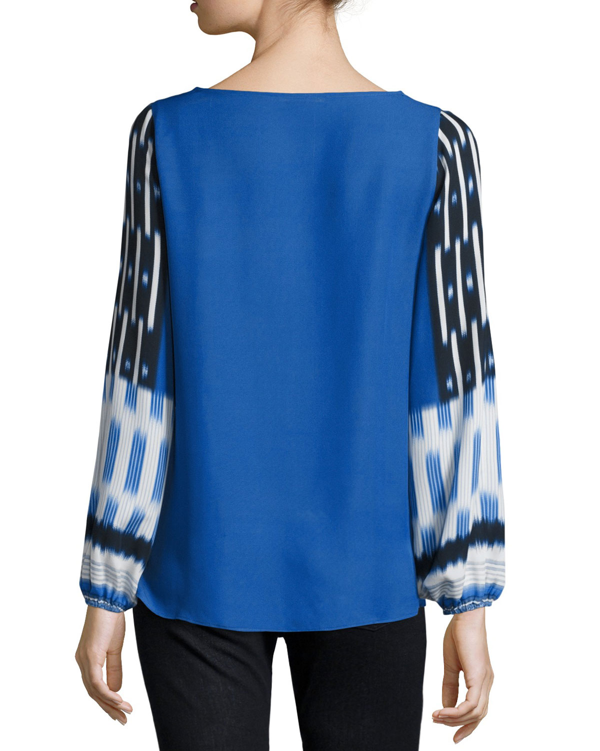 Sahara Mixed-Print Cold-Shoulder Silk Blouse, Multi