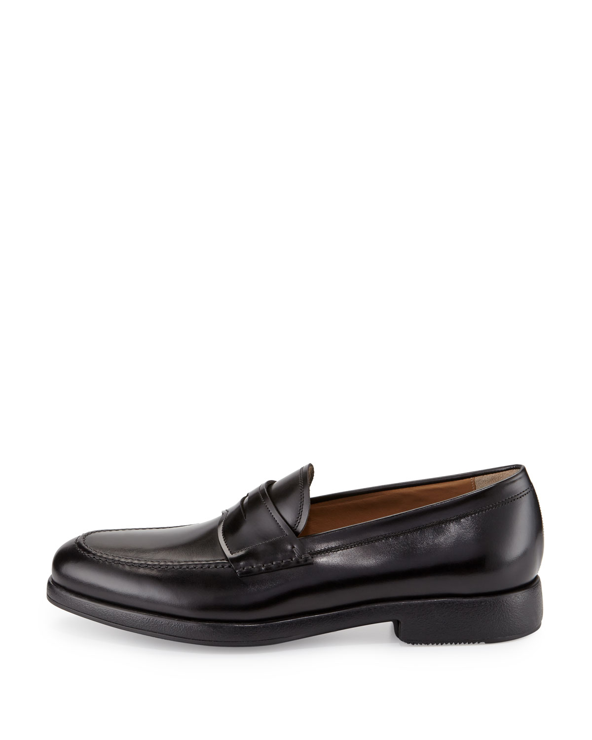 Lucky Calfskin Penny Loafer on Rubber Sole, Black