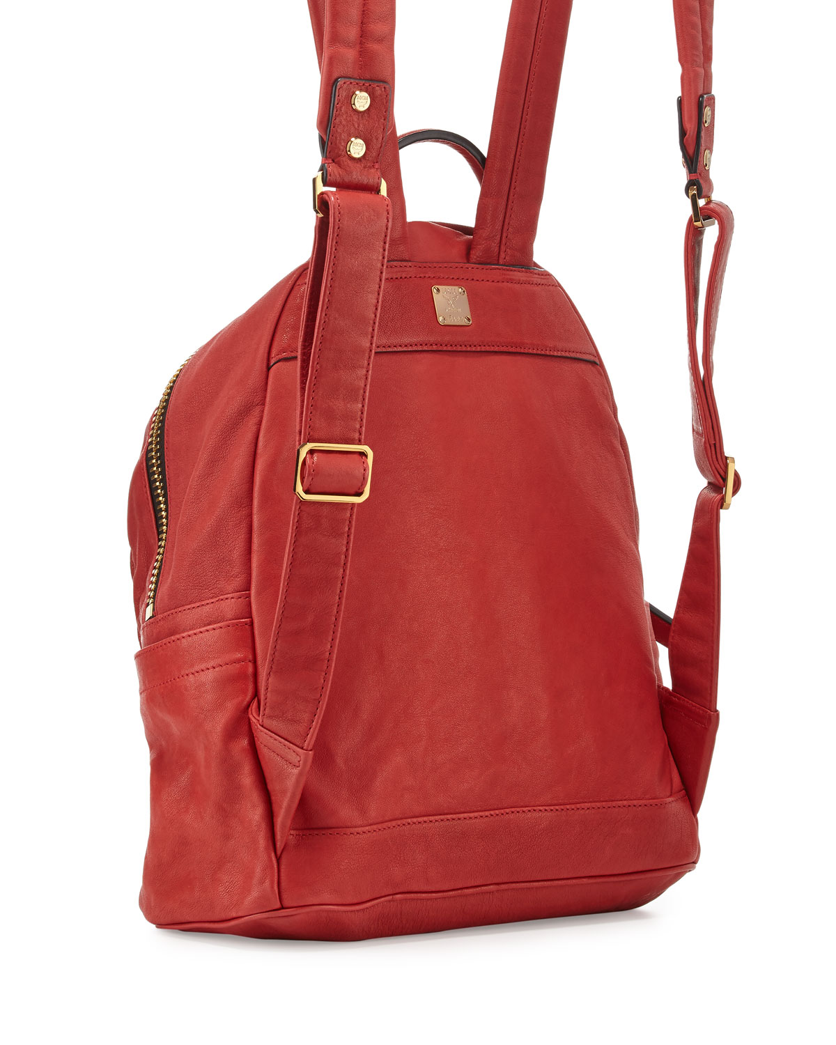 Stark Small Leather Insignia Backpack, Ruby Red