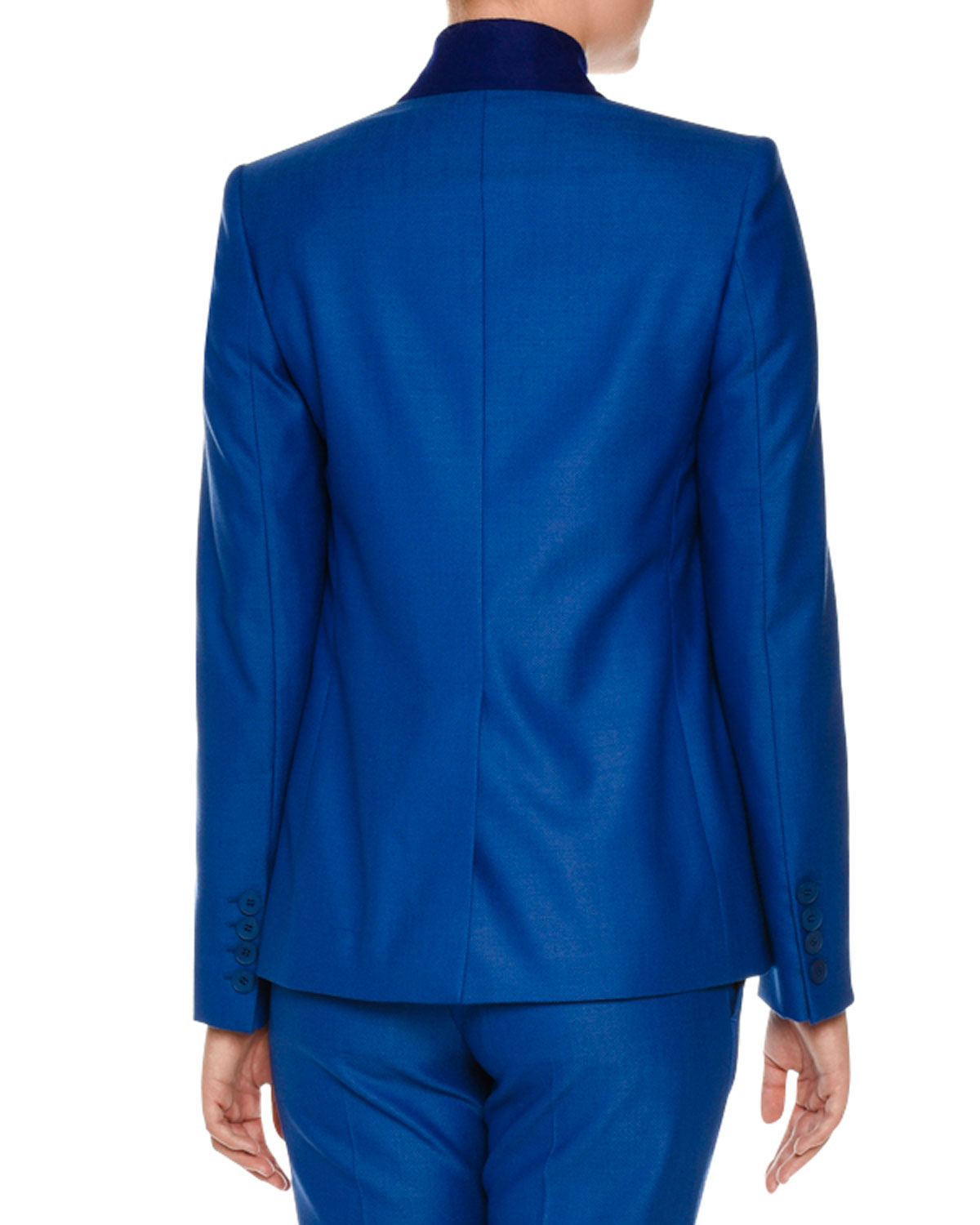 Fleur Stand-Collar One-Button Jacket, Cornflower Blue