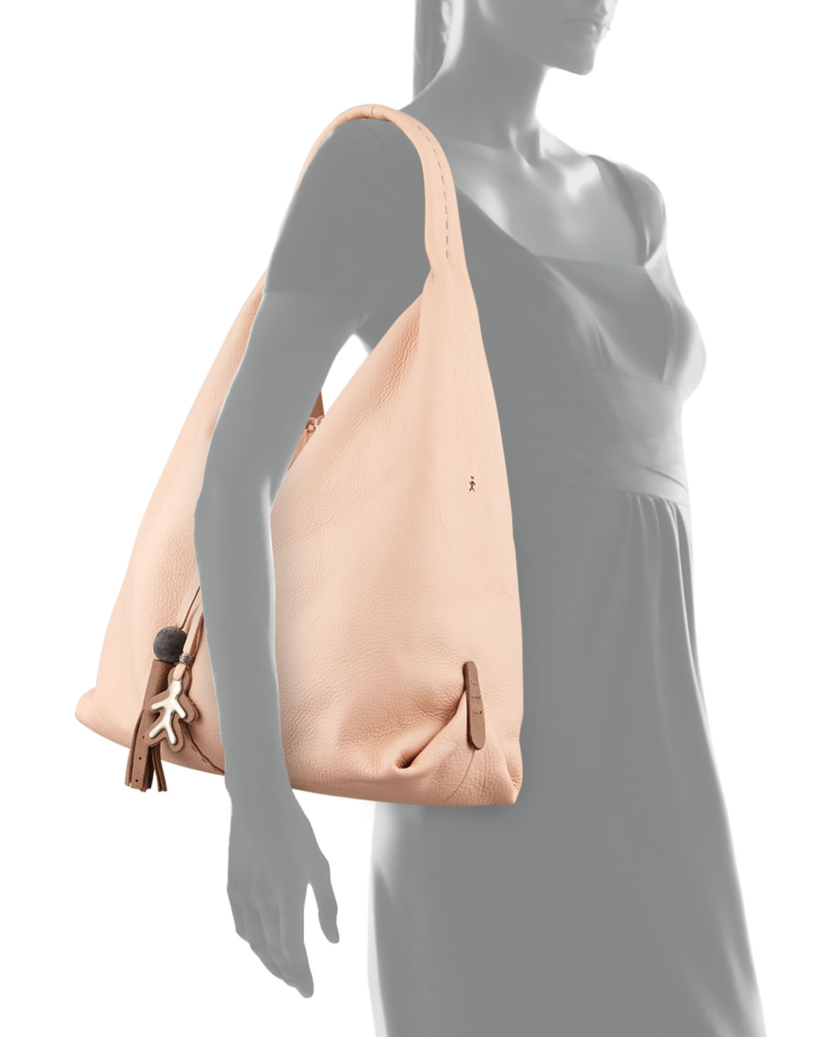 draped soft leather hobo bag, cream