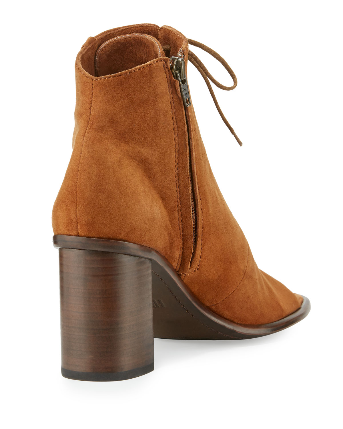 Amy Open-Toe Lace-Up Bootie, Brown