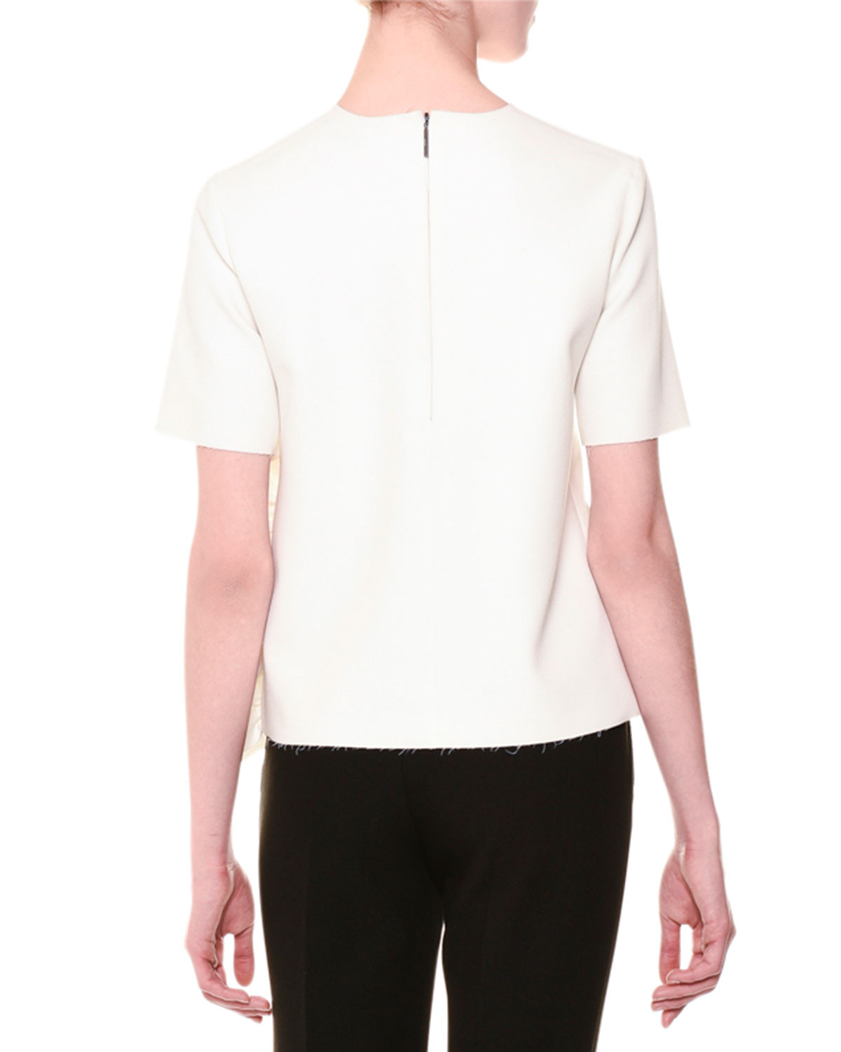 Short-Sleeve Boxy Ruffle-Trim Top, White