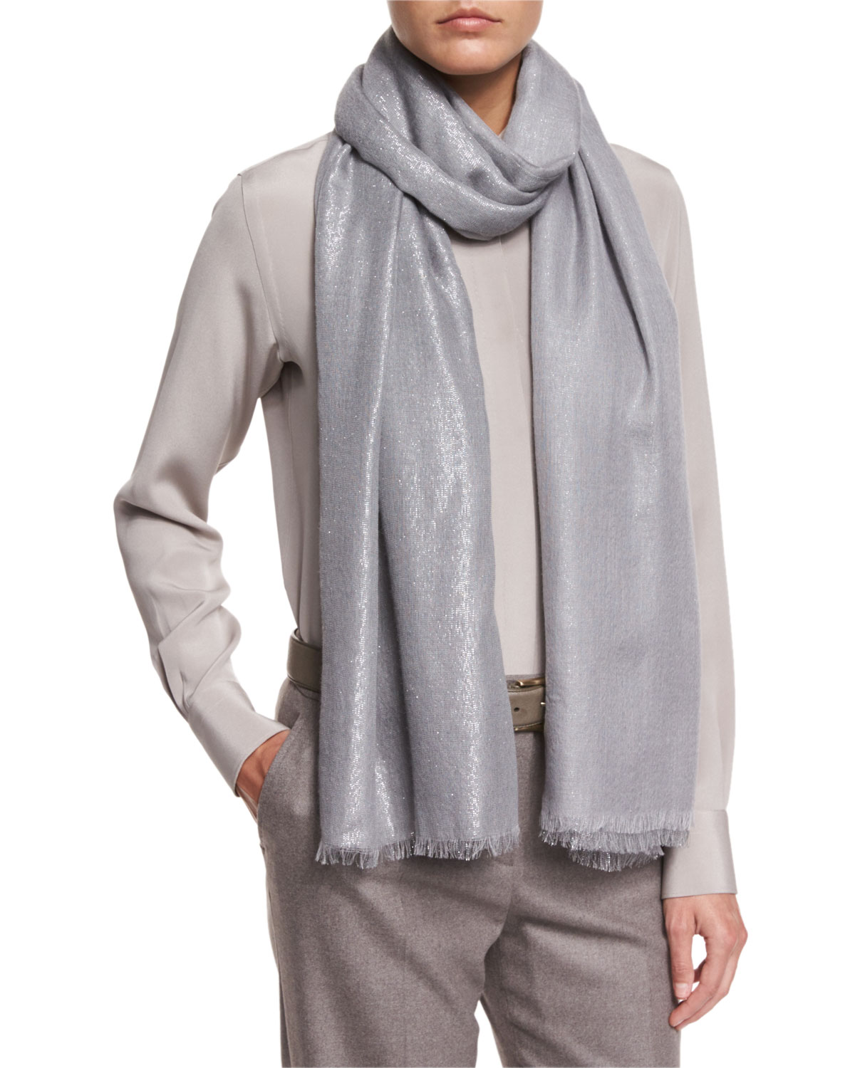 Duo Evening Cashmere-Blend Stole, Powder