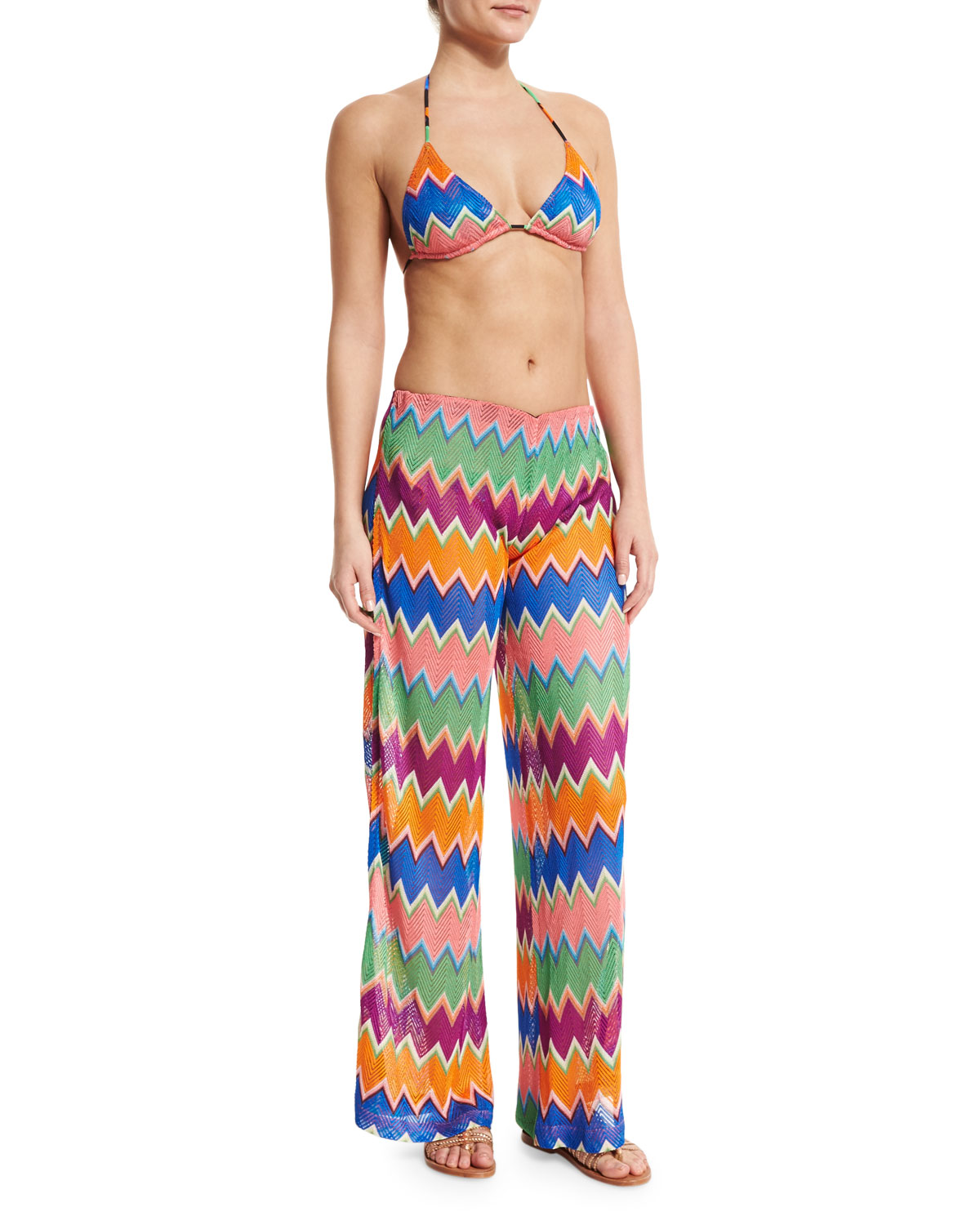 Zigzag Wide-Leg Coverup Pants, Multi Colors