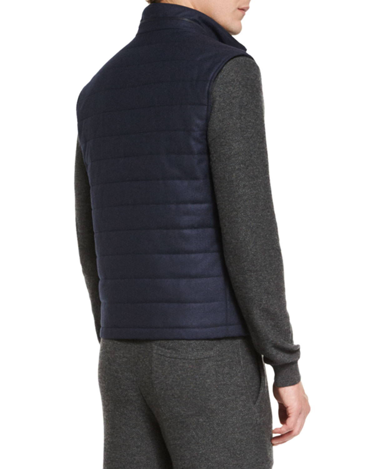 Wool/Cashmere-Blend Quilted Vest, Navy