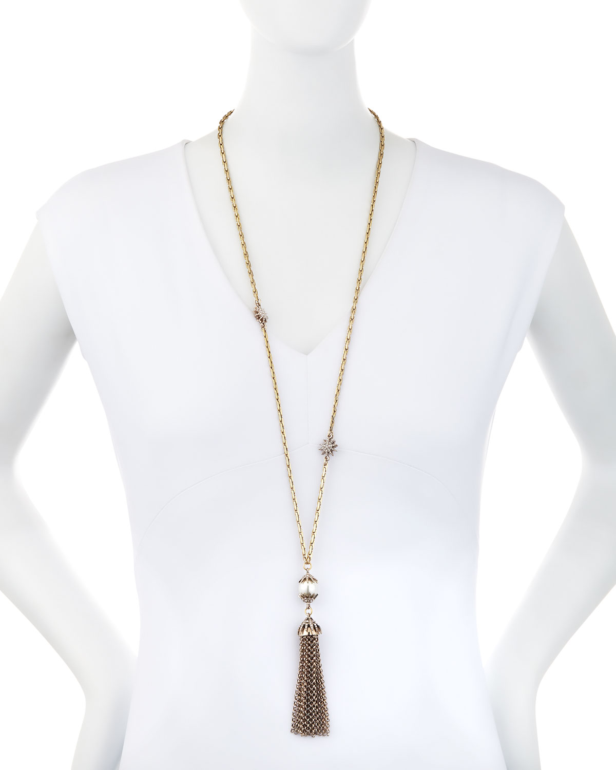 Electra Pearly Crystal Tassel Necklace