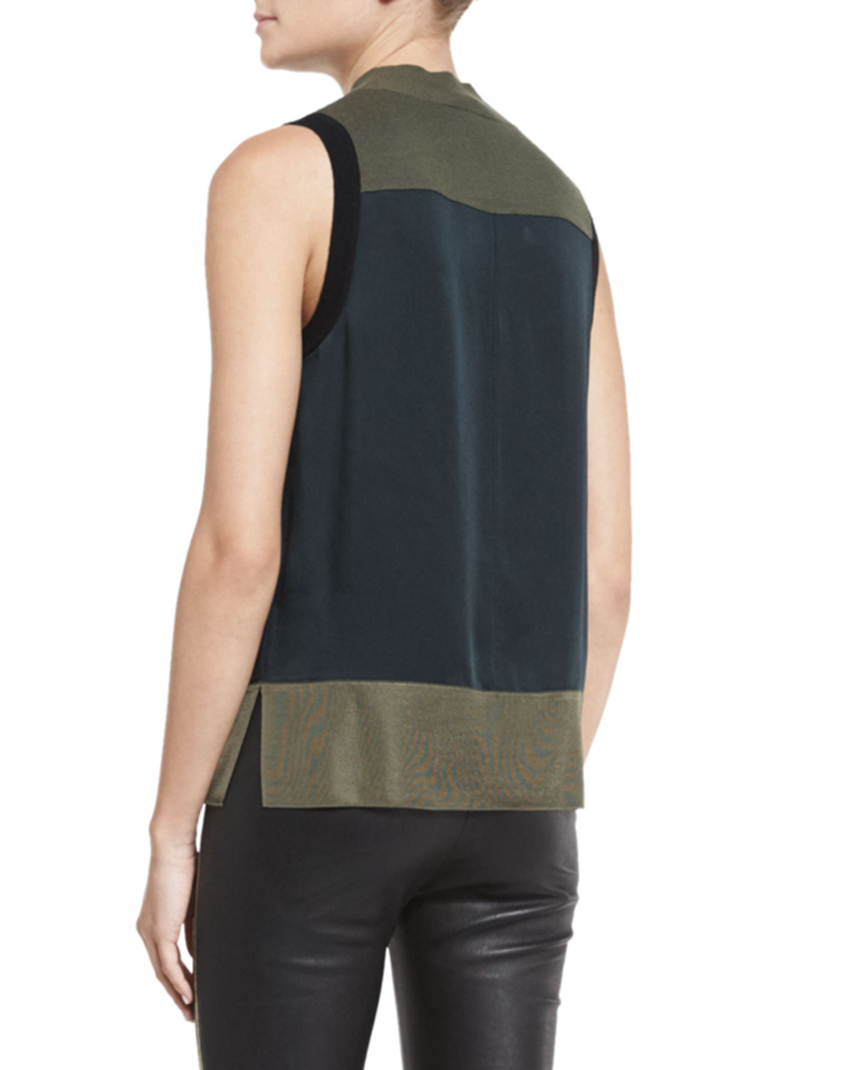 Vivienne Paneled Colorblock Tank, Black/Green/Navy