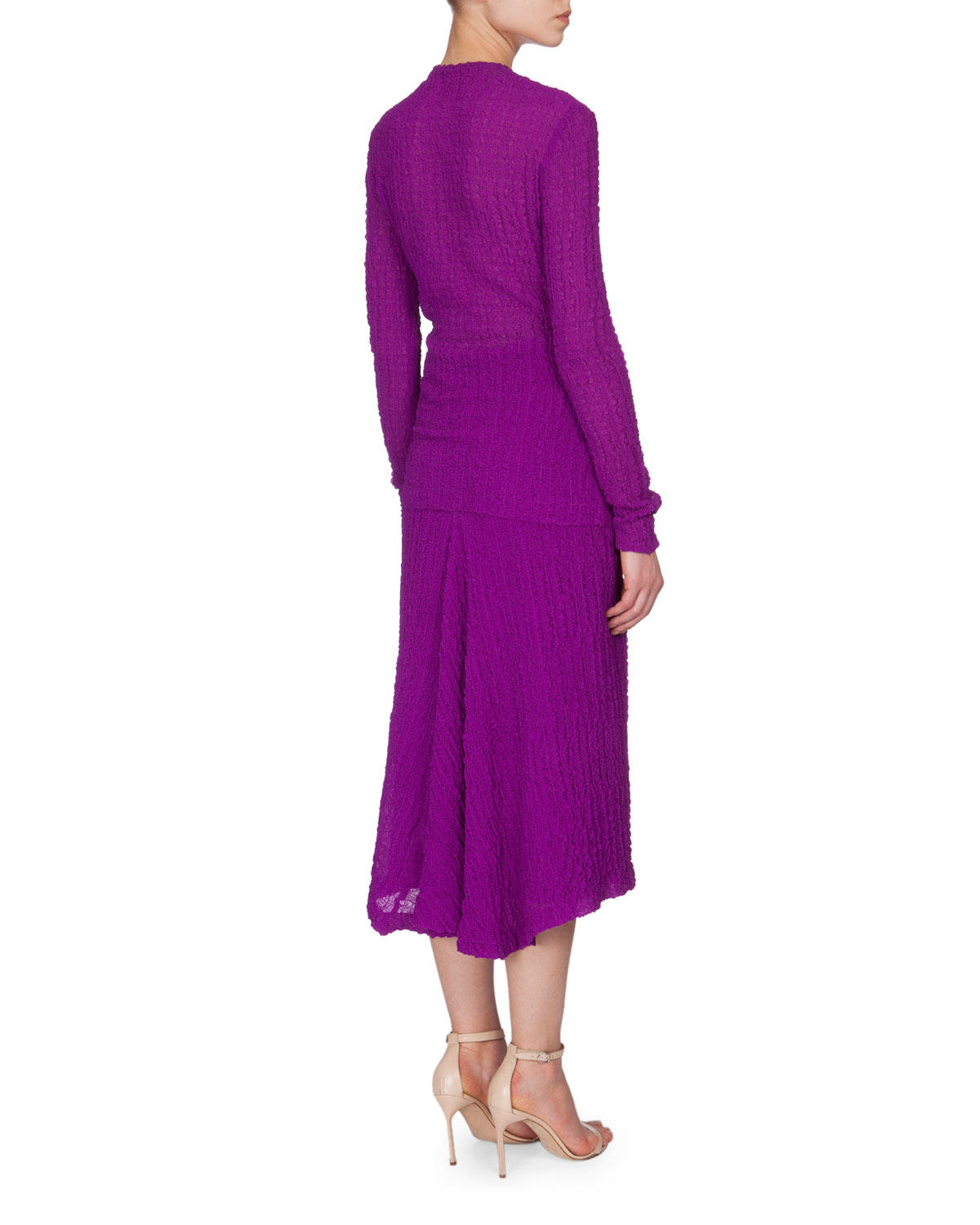 Textured Bubble Seersucker Long-Sleeve Top, Plum