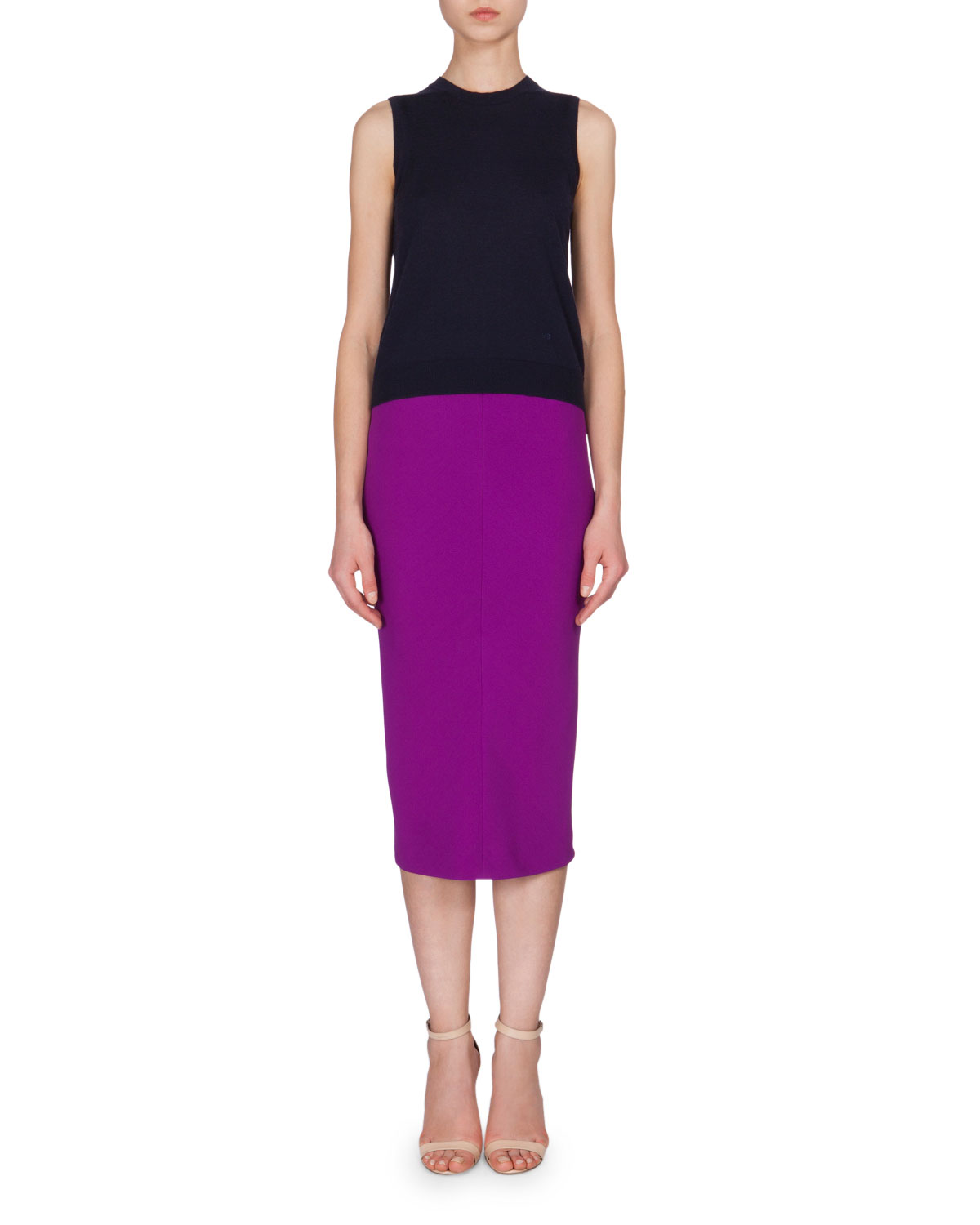 High-Waist Midi Pencil Skirt, Plum