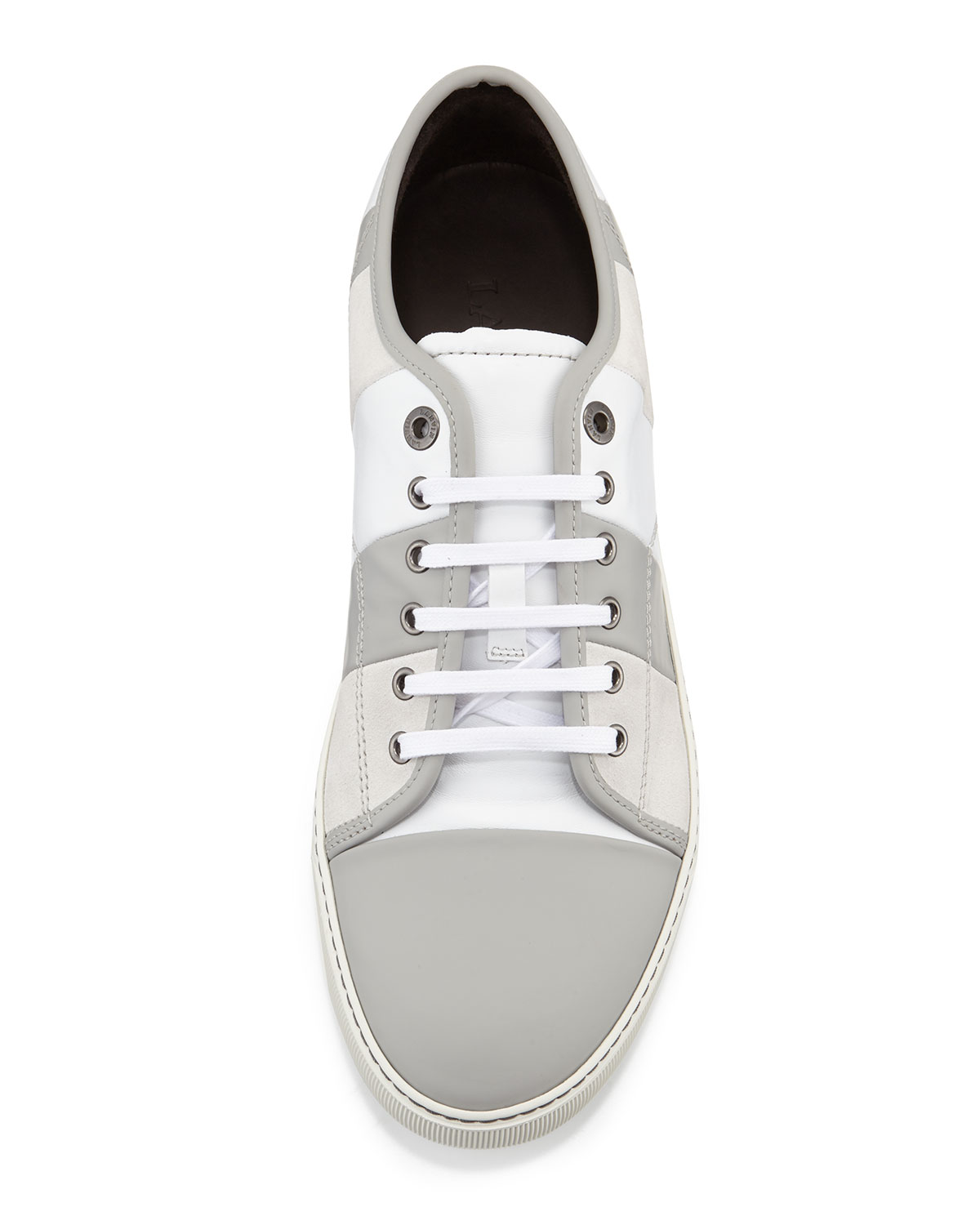 Men's Striped Leather Low-Top Sneaker, White/Gray