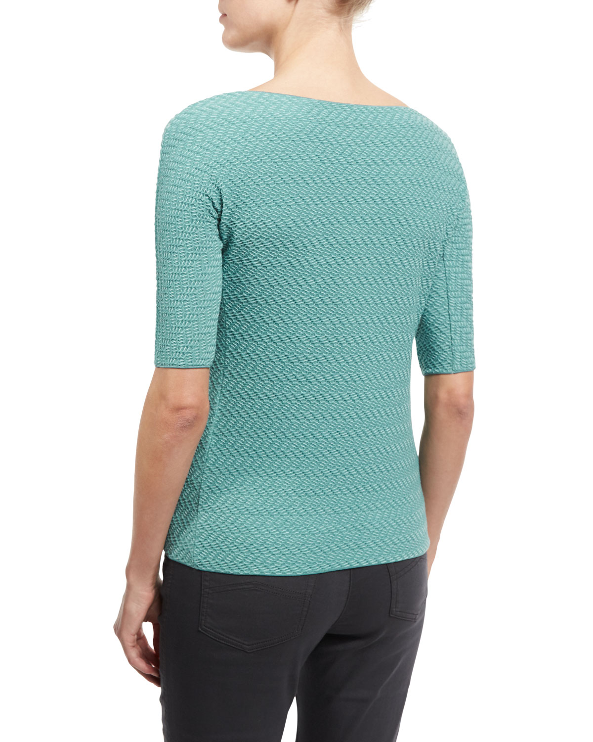 Half-Sleeve Scoop-Neck Chevron Top, Copper Green