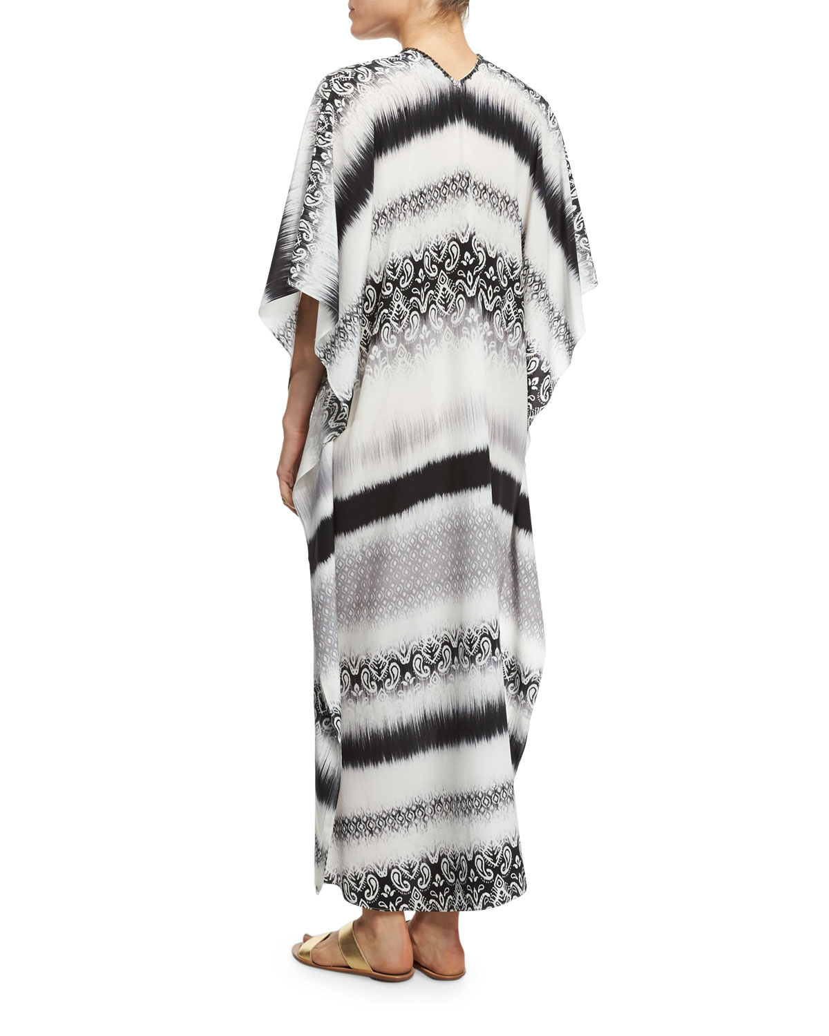 Striped Crepe de Chine Boubou Coverup