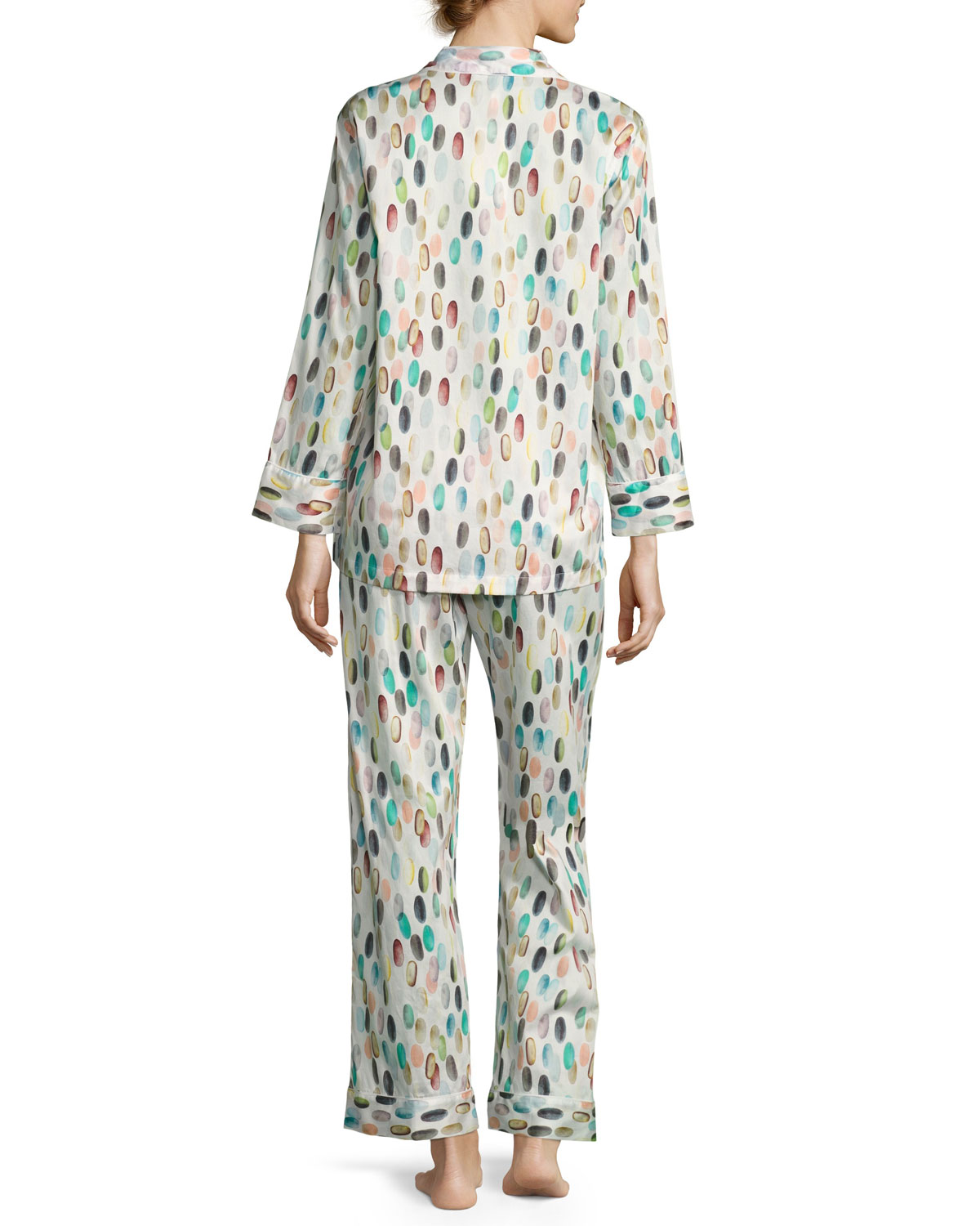 Glass Bead-Print Pajama Set, White Pattern