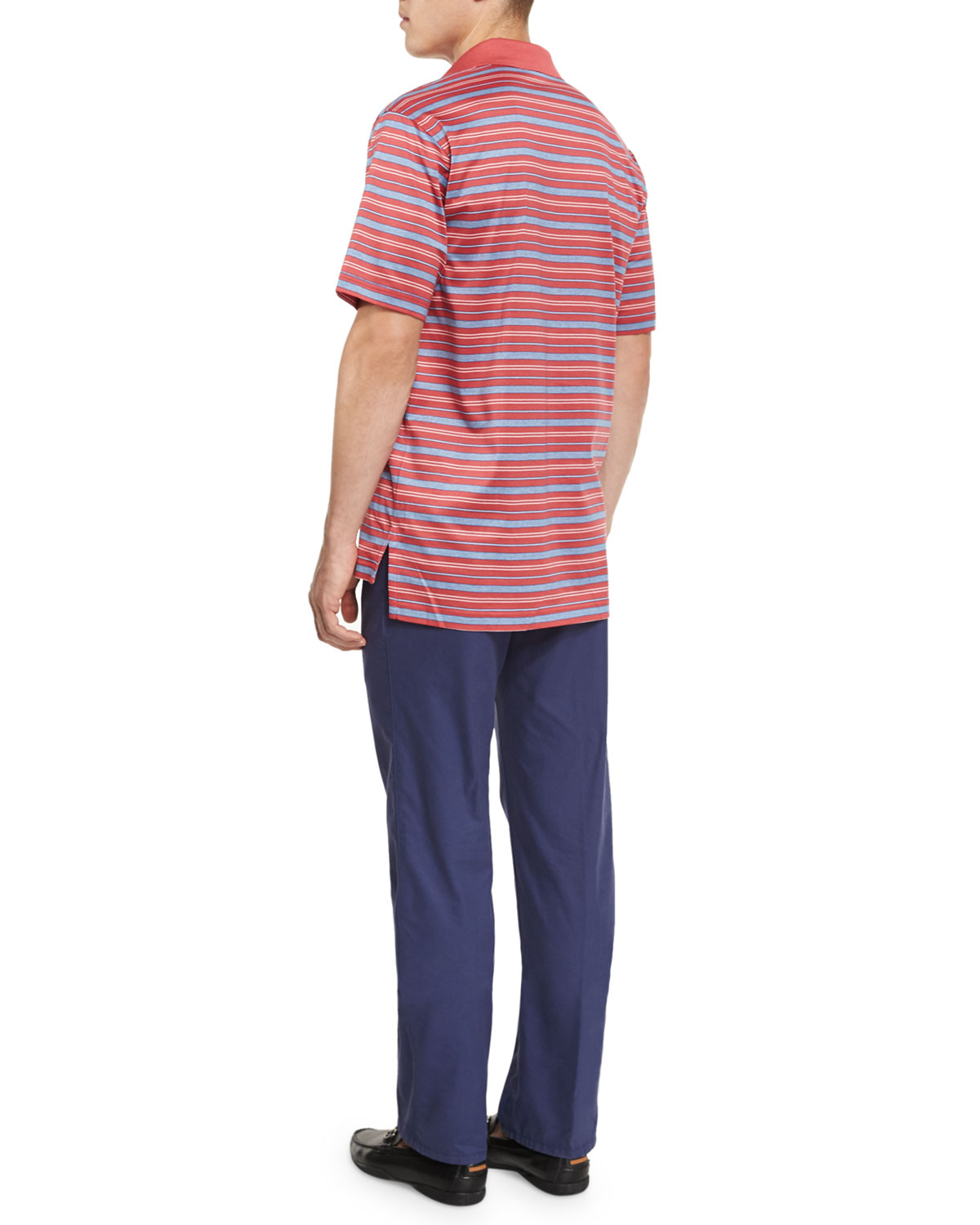 Sandy Striped Cotton Lisle Polo Shirt, Red