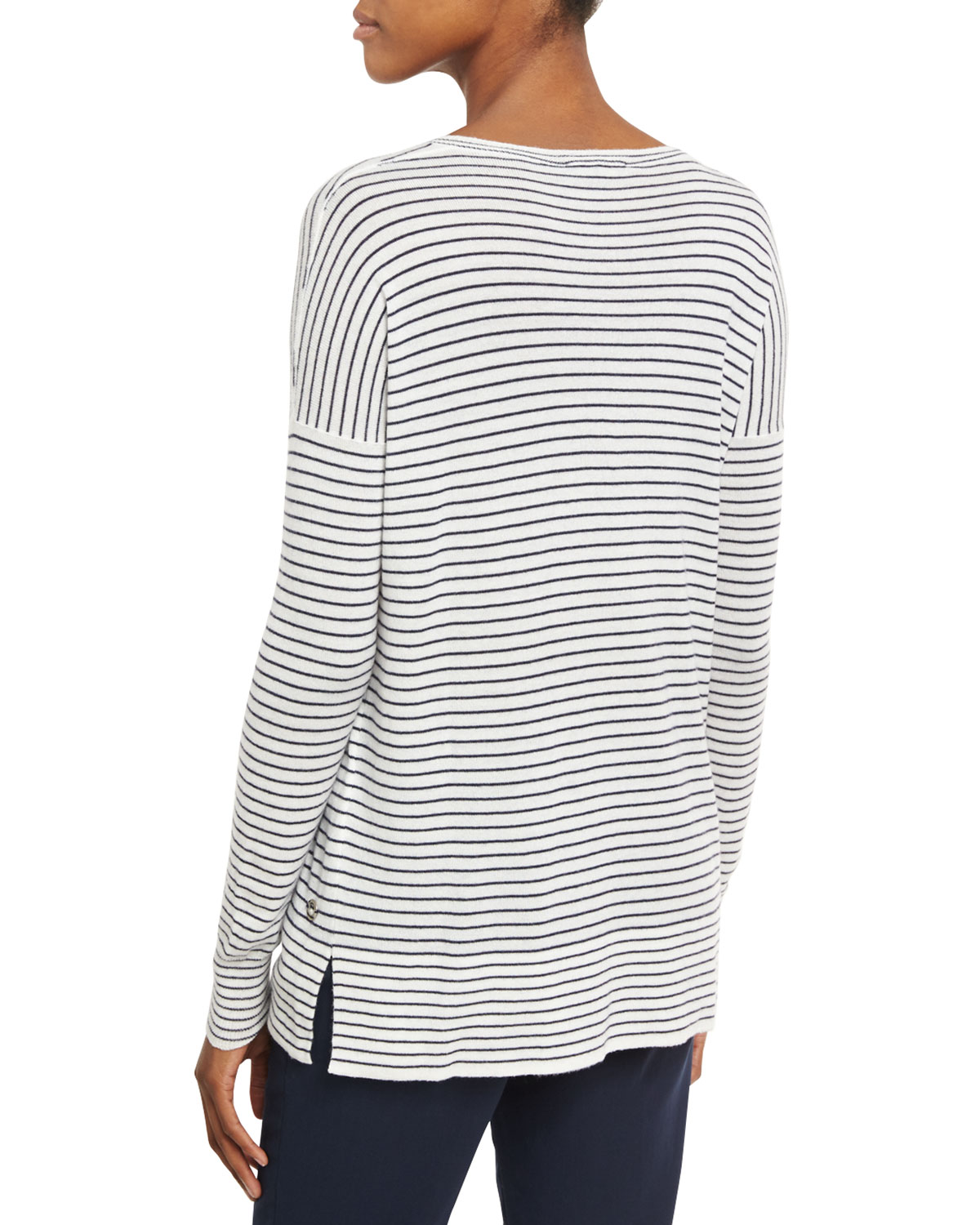 Riomaggiore Striped V-Neck Sweater, Spring Blue/White