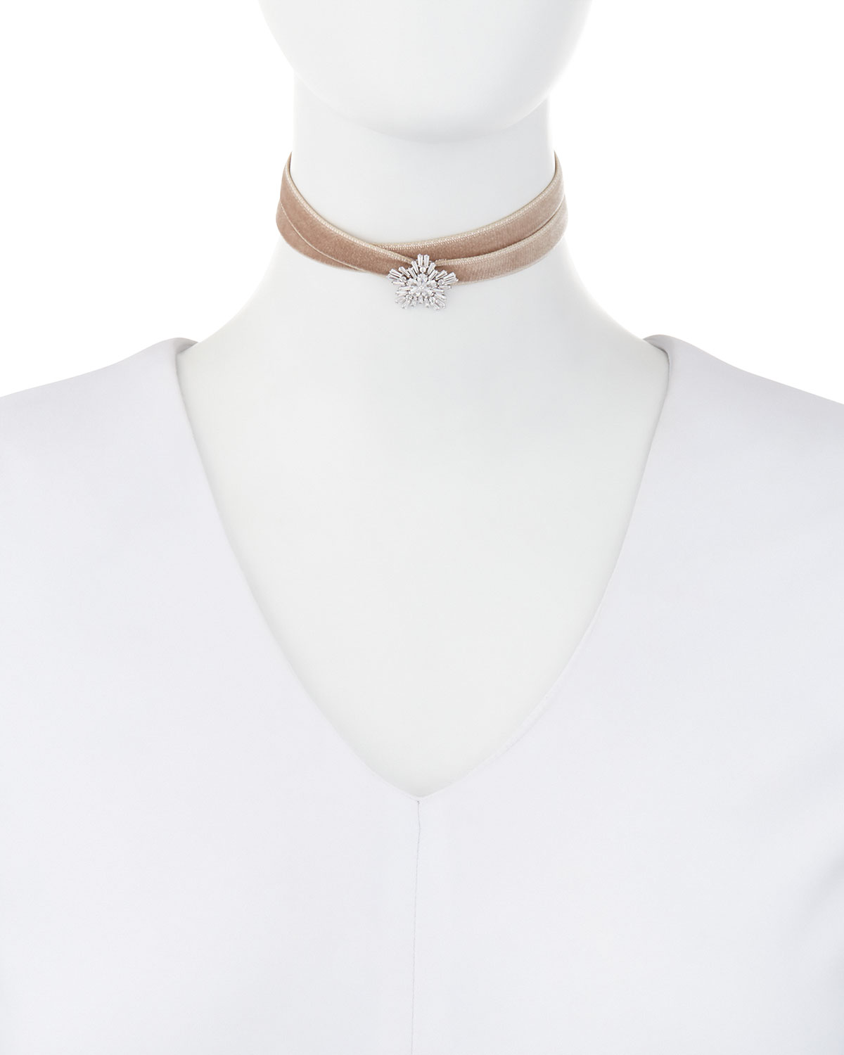 Monarch Mini Velvet Choker Necklace with Crystal Starburst, Blush