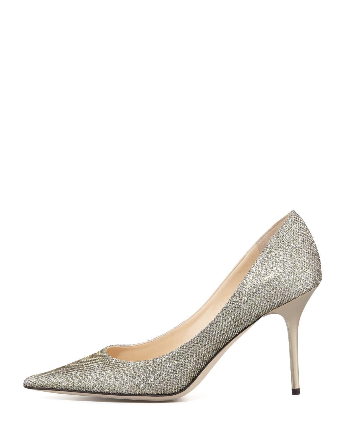 Agnes Glittery Pointed-Toe Pump, Light Bronze 