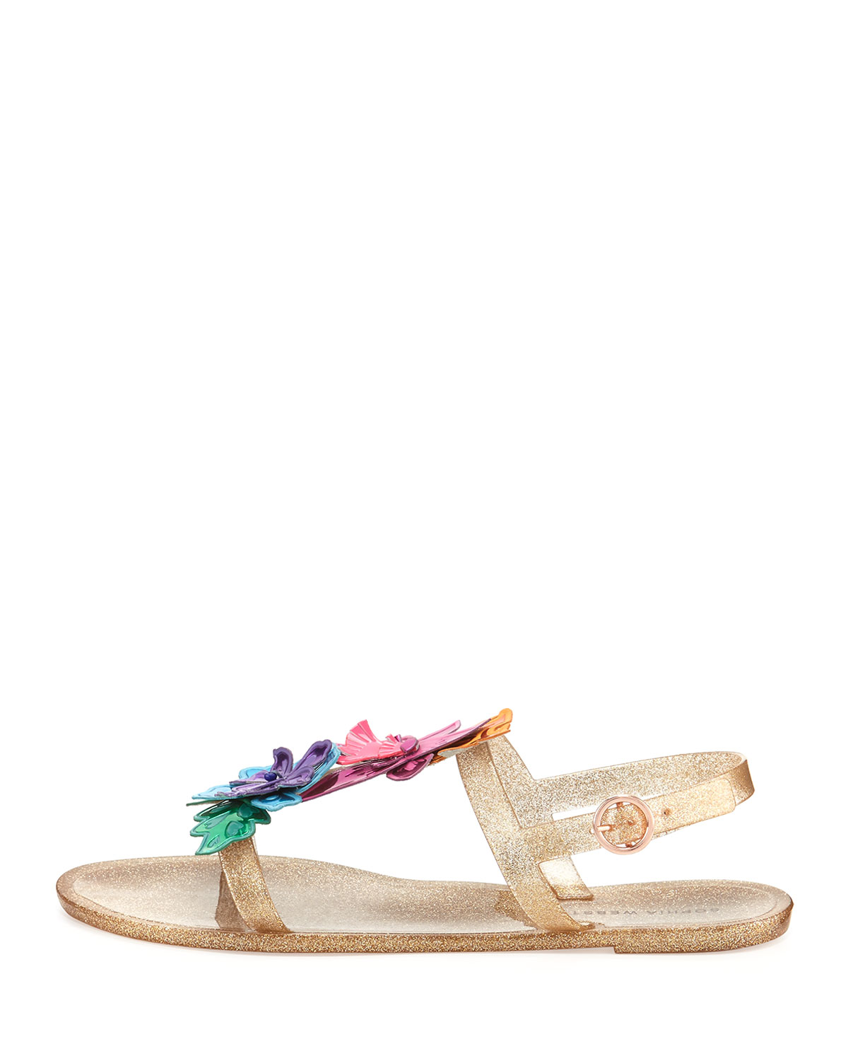 Hula 3D Floral Jelly Flat Sandal, Gold