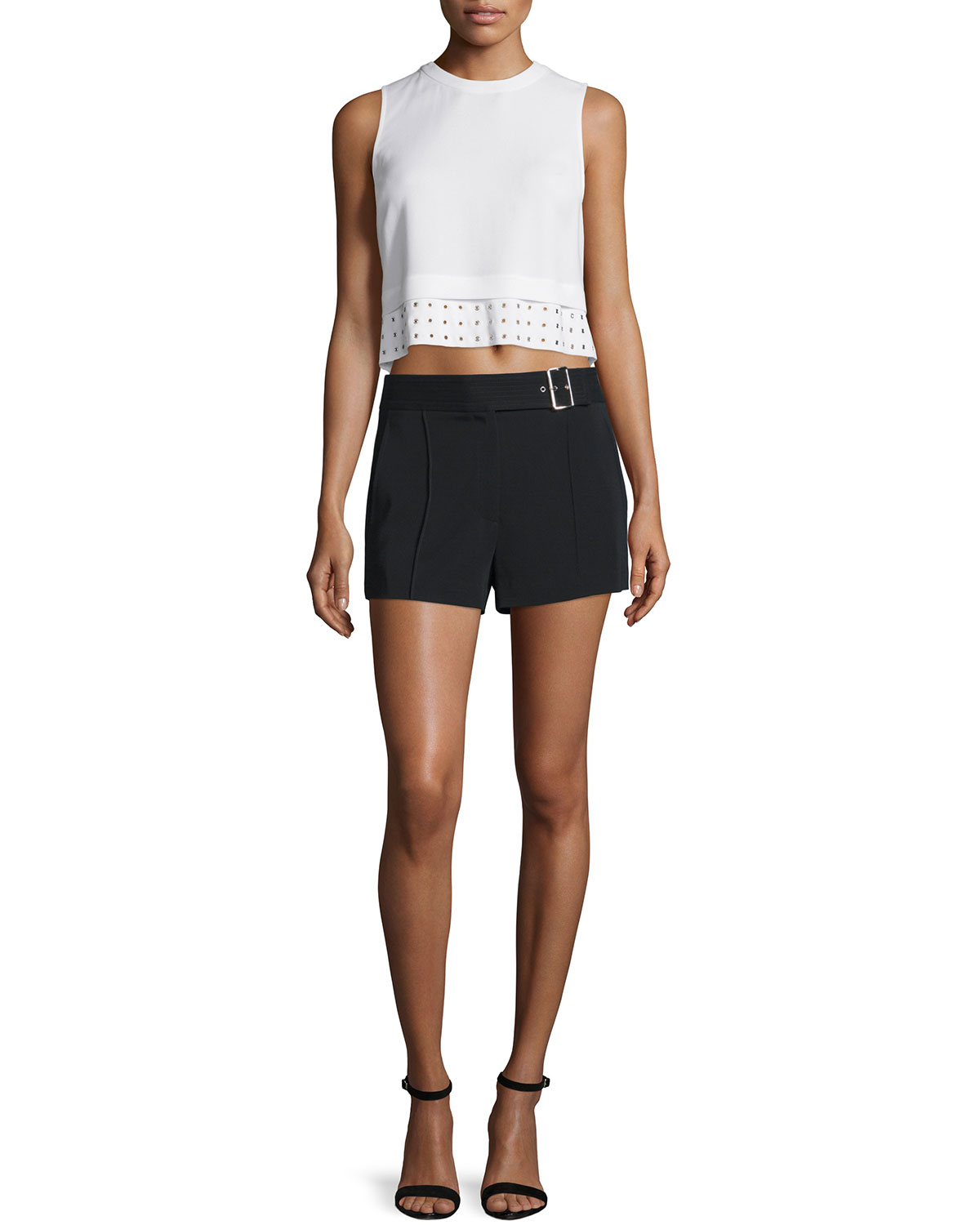 Henson Crepe Eyelet Crop Top, White