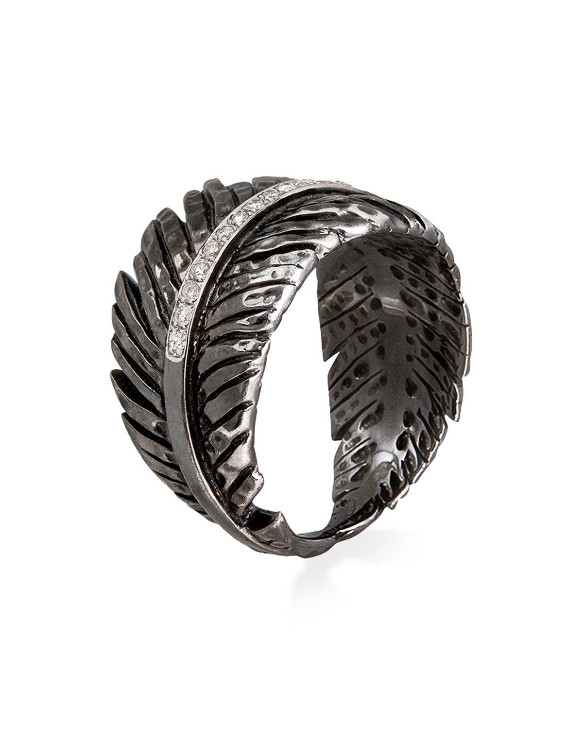 Rhodium-Plated Diamond Feather Band Ring