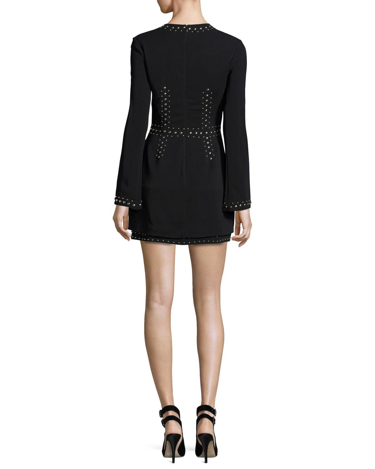 Madison Studded Stretch Crepe Dress, Black