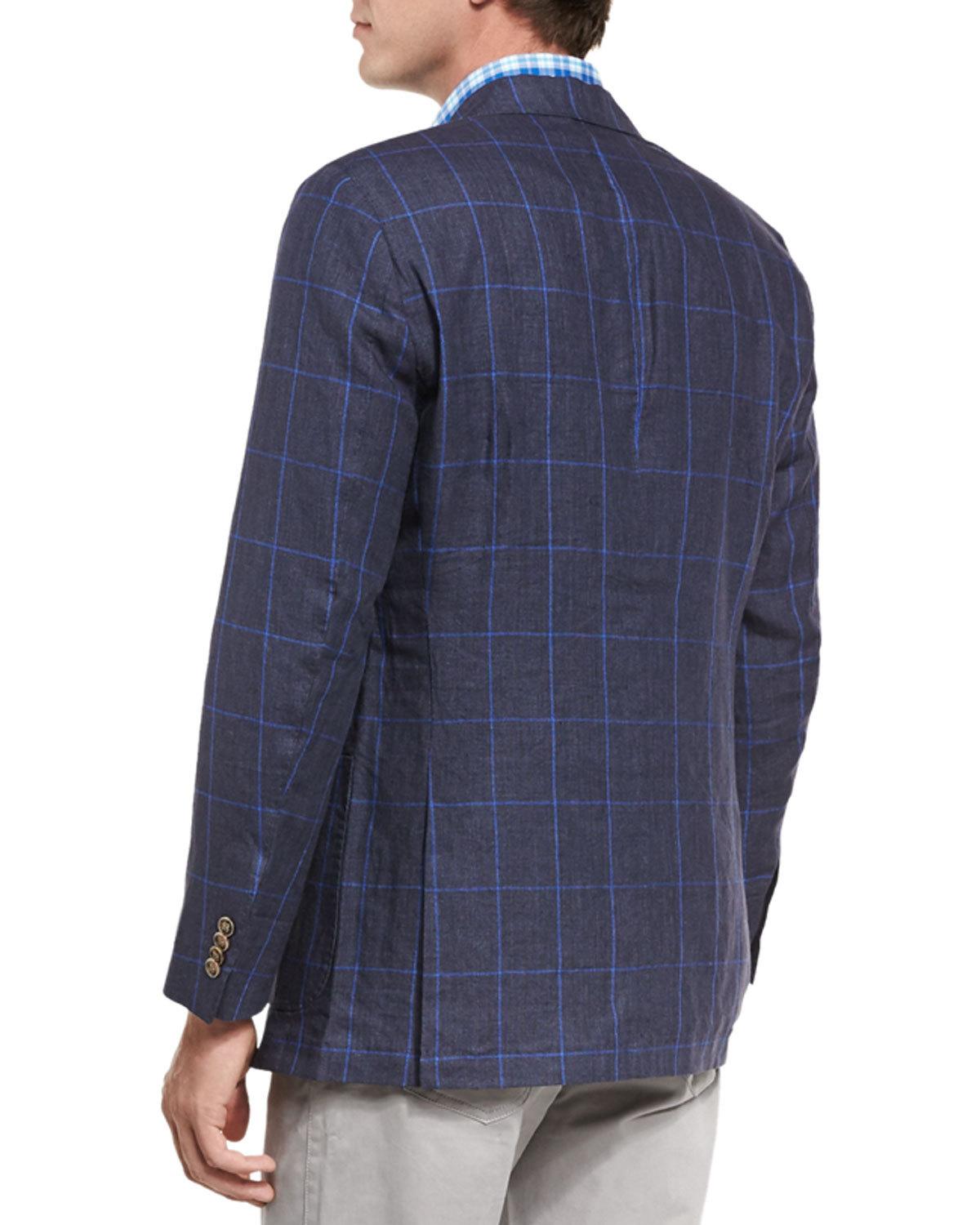Marina Windowpane-Check Sport Coat, Navy
