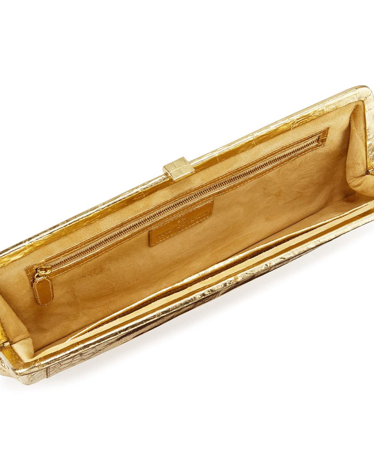 Crocodile Slim Frame Clutch Bag, Gold Mirror