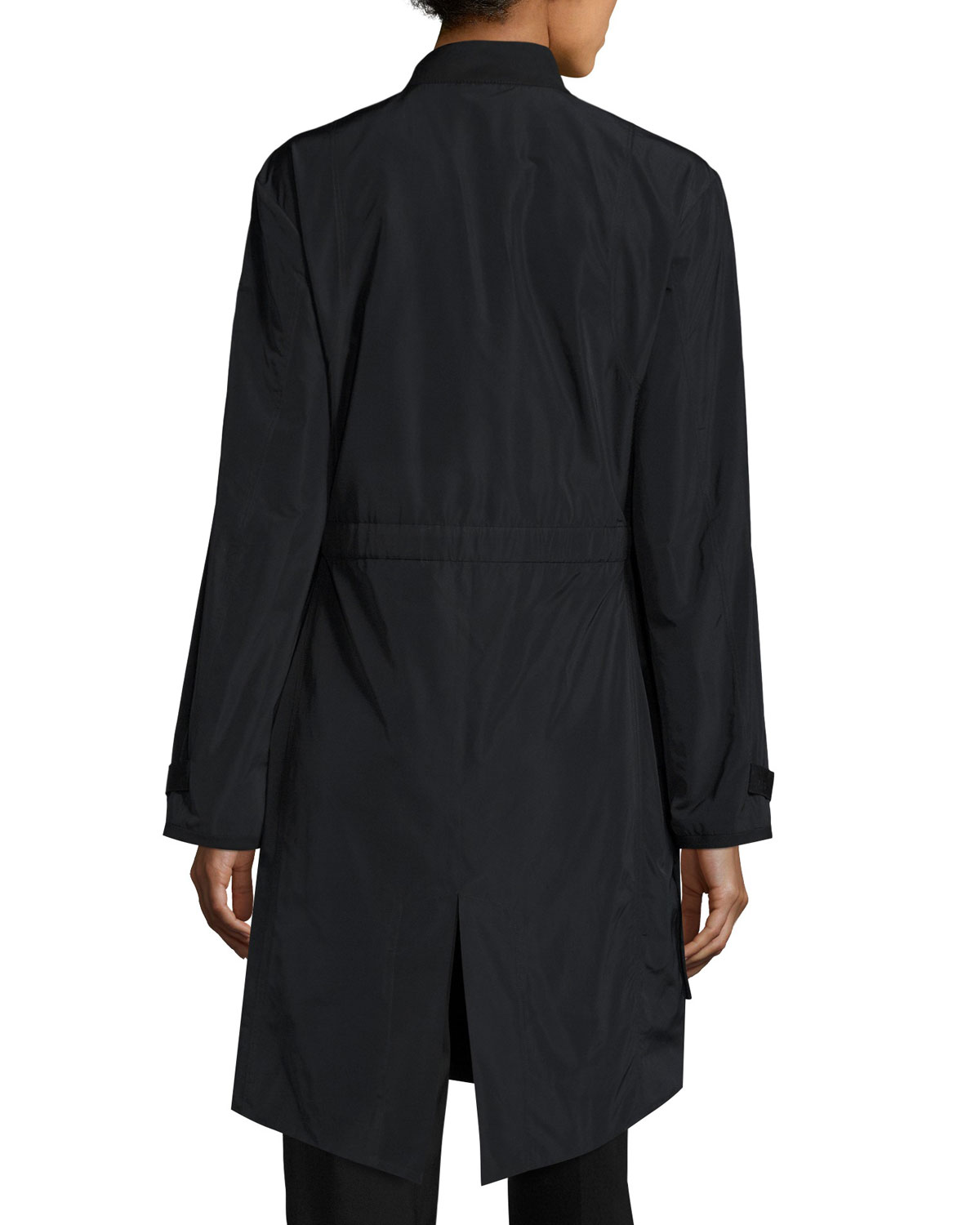 Taffeta Straight Zip Trenchcoat, Black