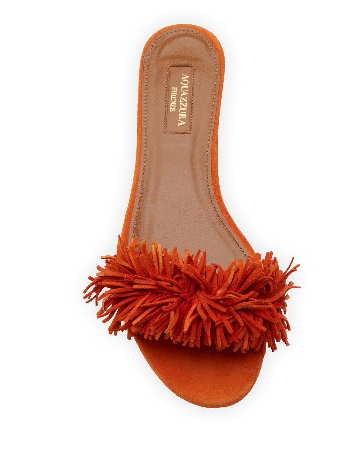 Wild Thing Suede Flat Slide Sandal, Orange