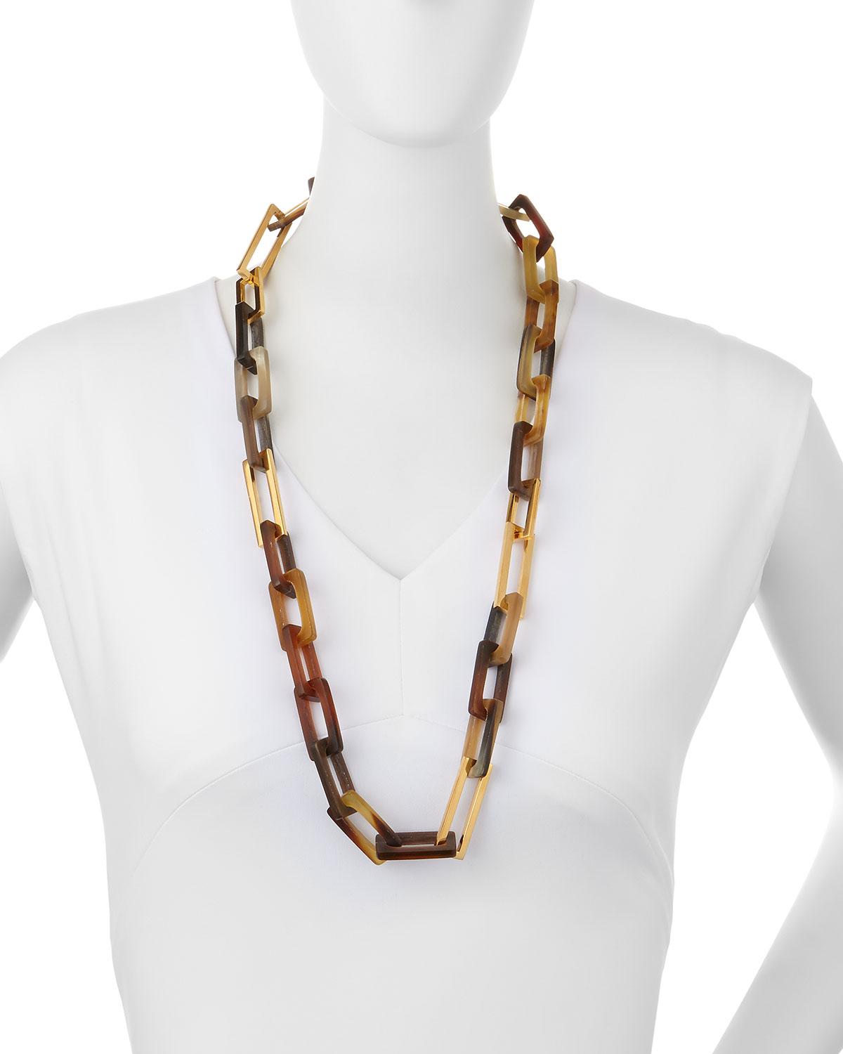 Horn and Gold-Plated Medium Link Necklace, 32"L