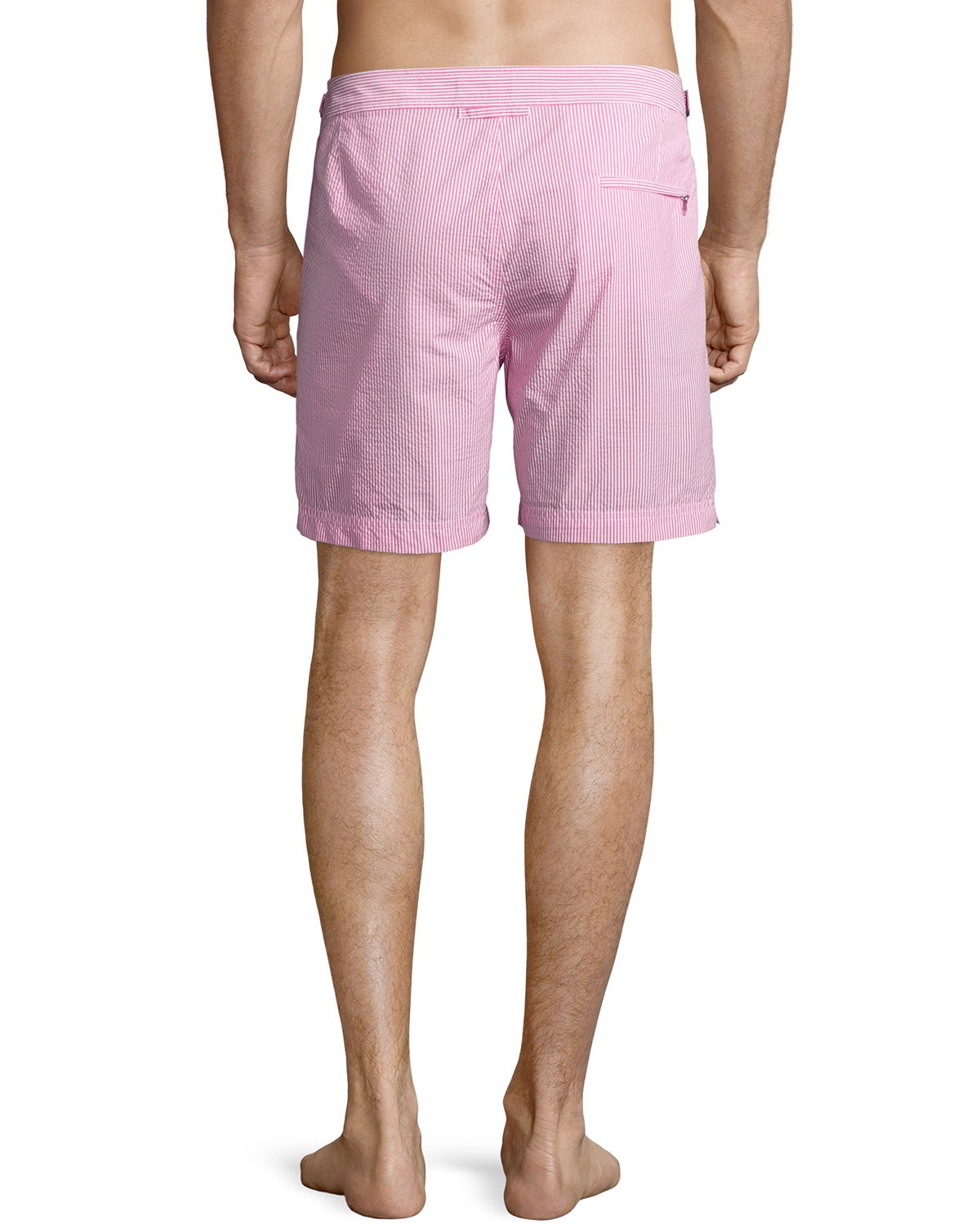 Bulldog Seersucker Swim Trunks, Pink