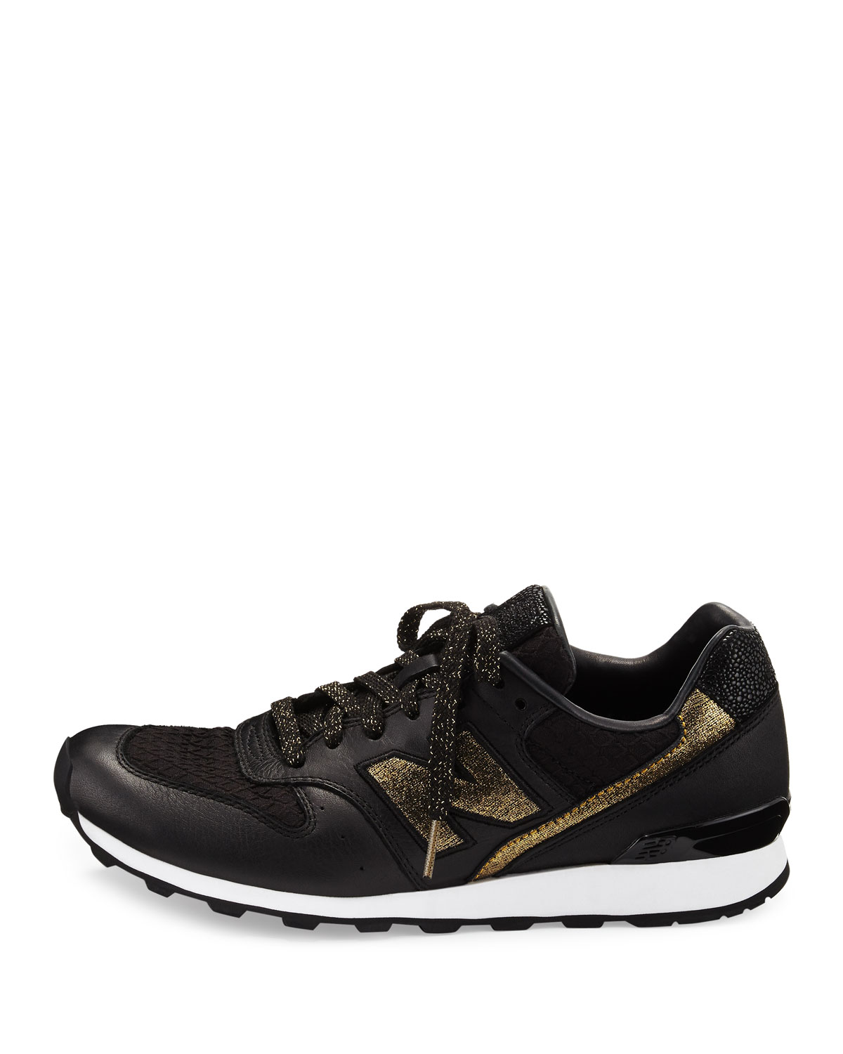 Embossed Leather Sneaker, Black/Gold