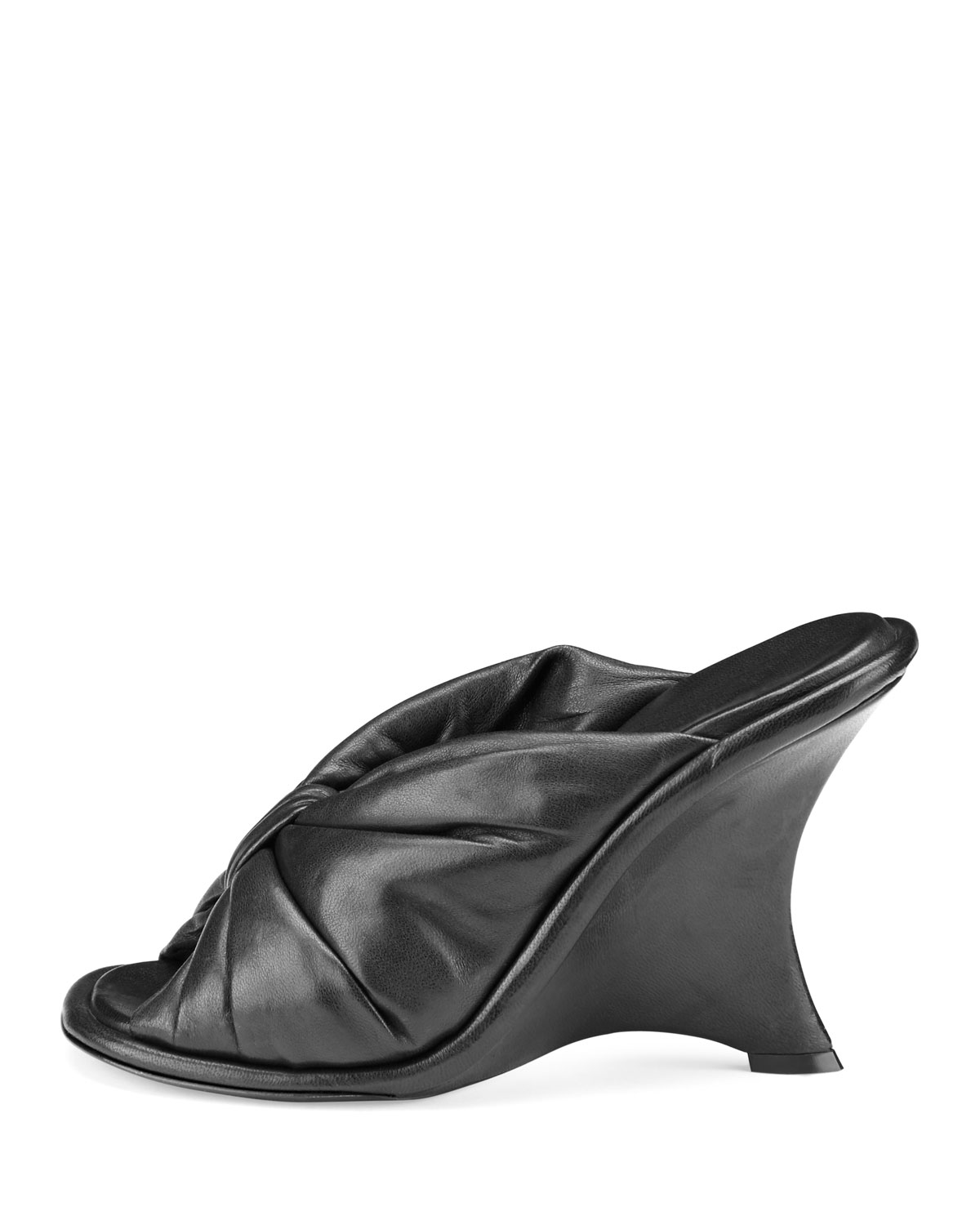 Bow Leather Wedge Sandal, Noir