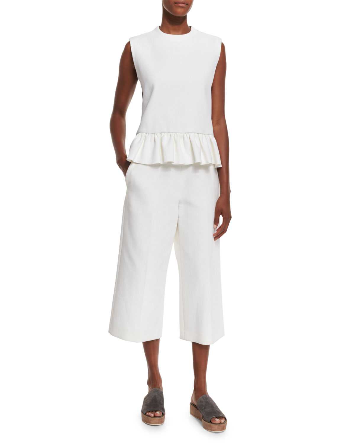 Wide-Leg Cropped Pants, Lily White