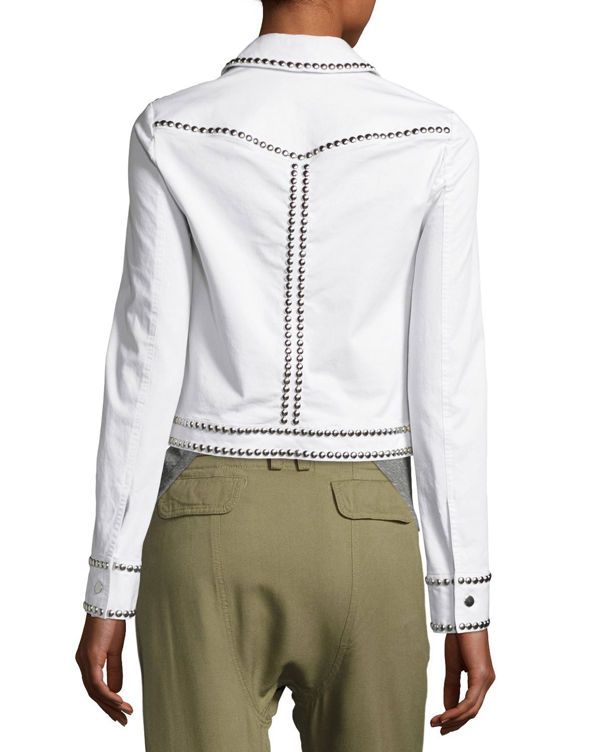 Hayden Studded Stretch Denim Jacket, White