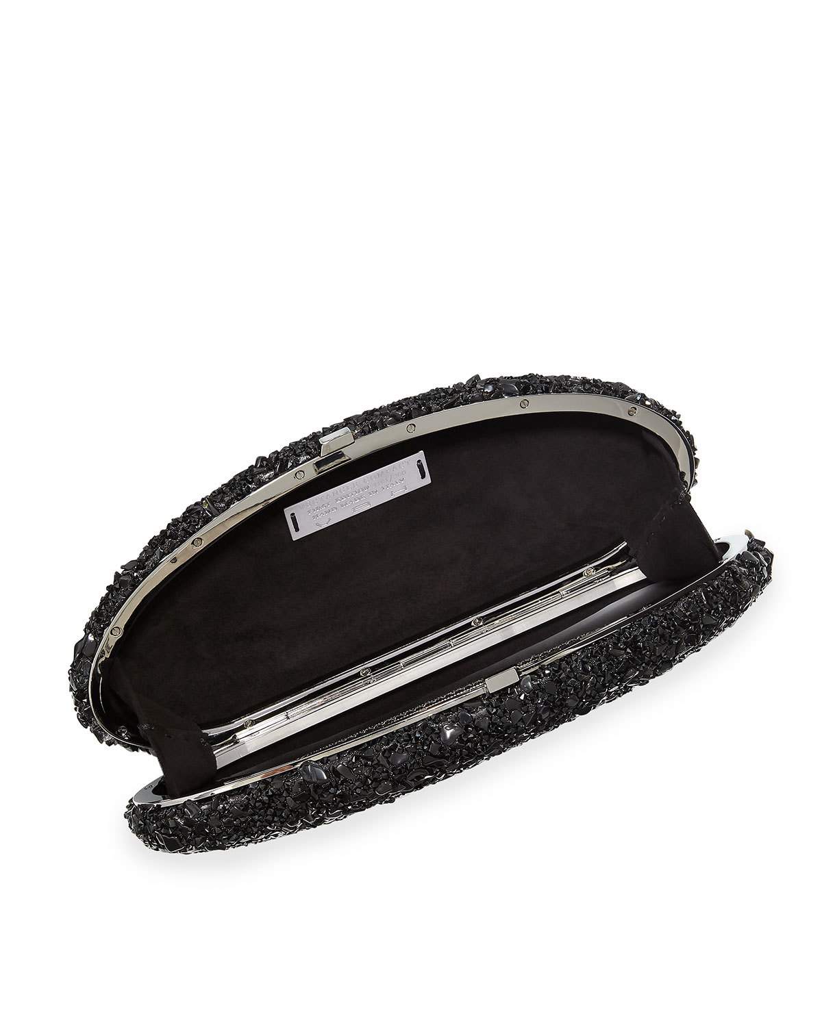 Oval Crystal Compact Clutch Bag, Black