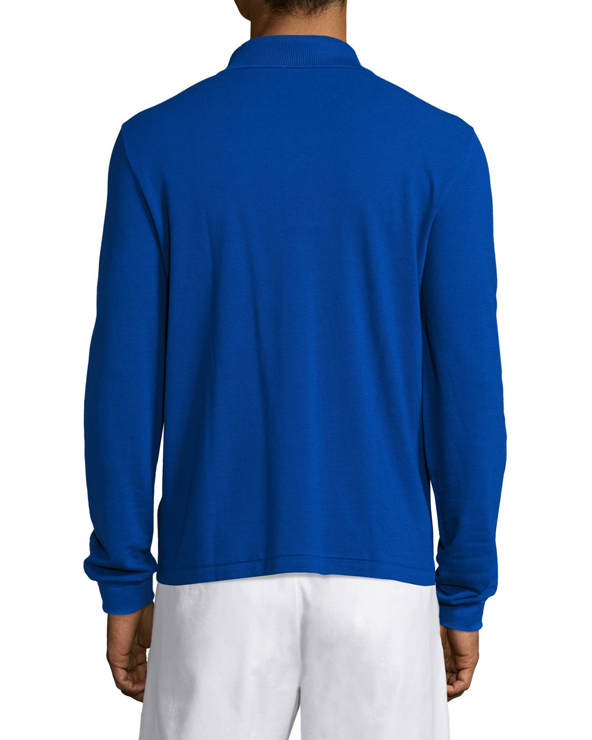 Classic Long-Sleeve Piqué Polo Shirt, Steamship Blue