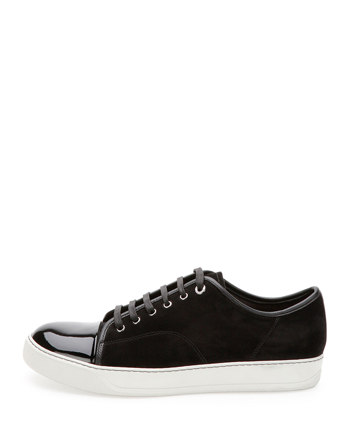 Suede & Patent Leather Low-Top Sneaker, Black 