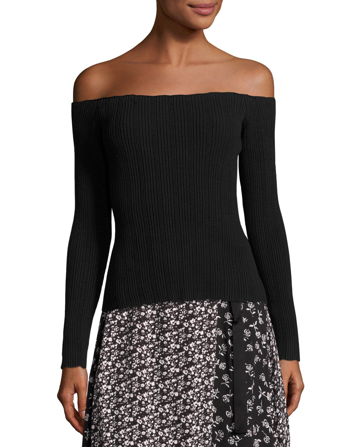 Kari Ribbed Off-the-Shoulder Pullover