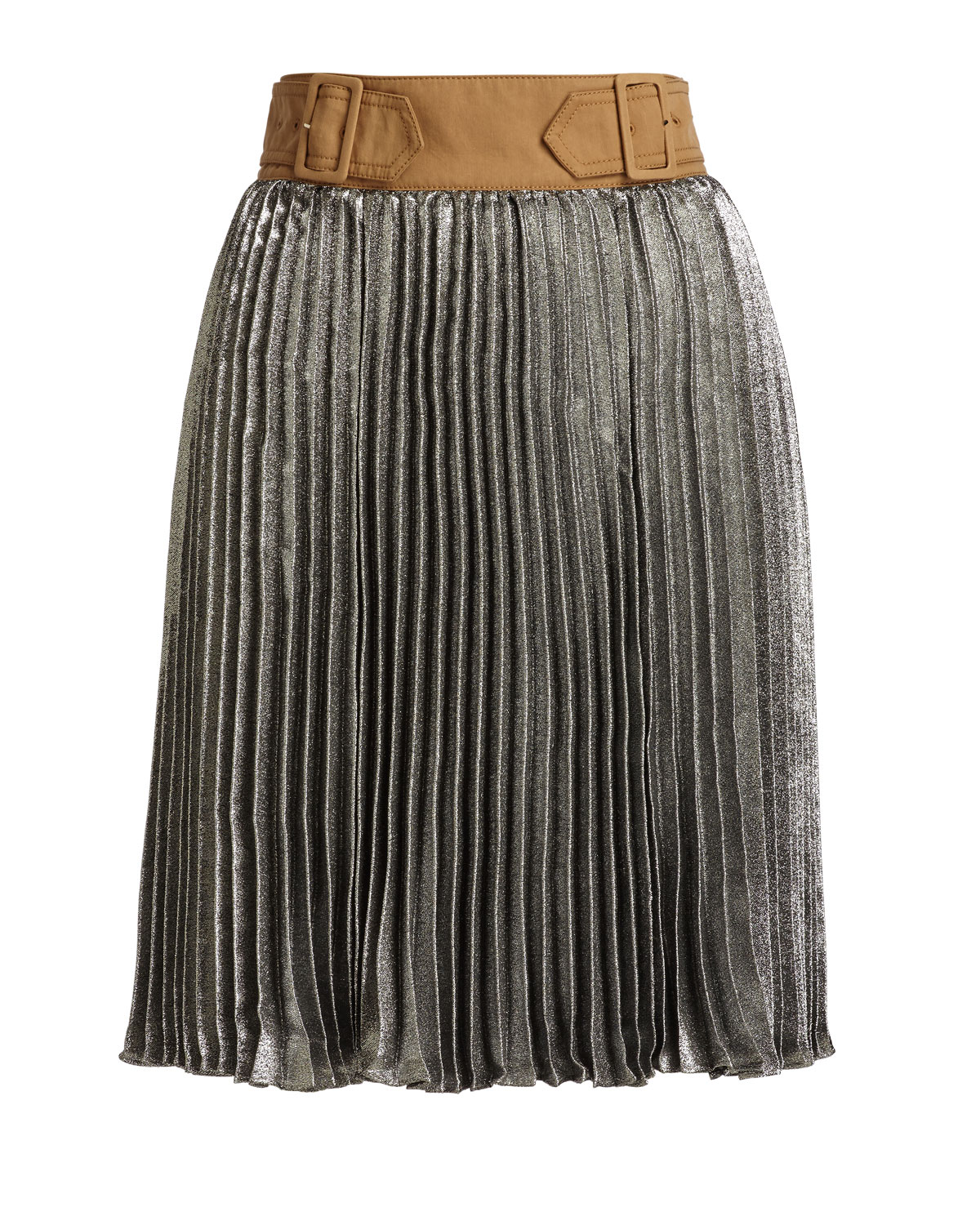 Sunburst Pleated Skirt w/ Contrast Waist, Platinum