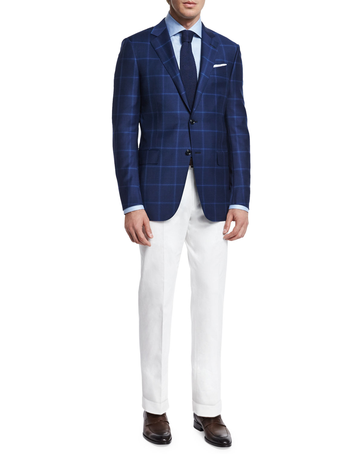 Milano Plaid Two-Button Trofeo® Wool Blazer, Navy