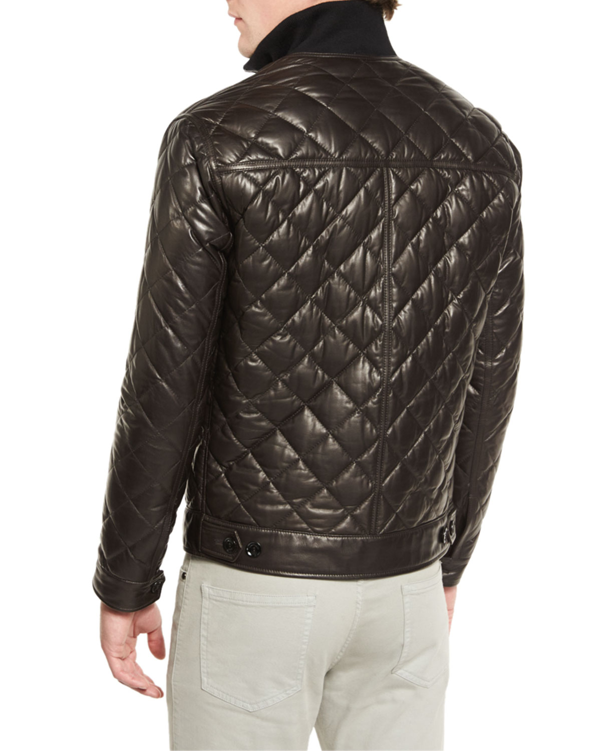 Quilted Leather Down Jacket, Chocolate