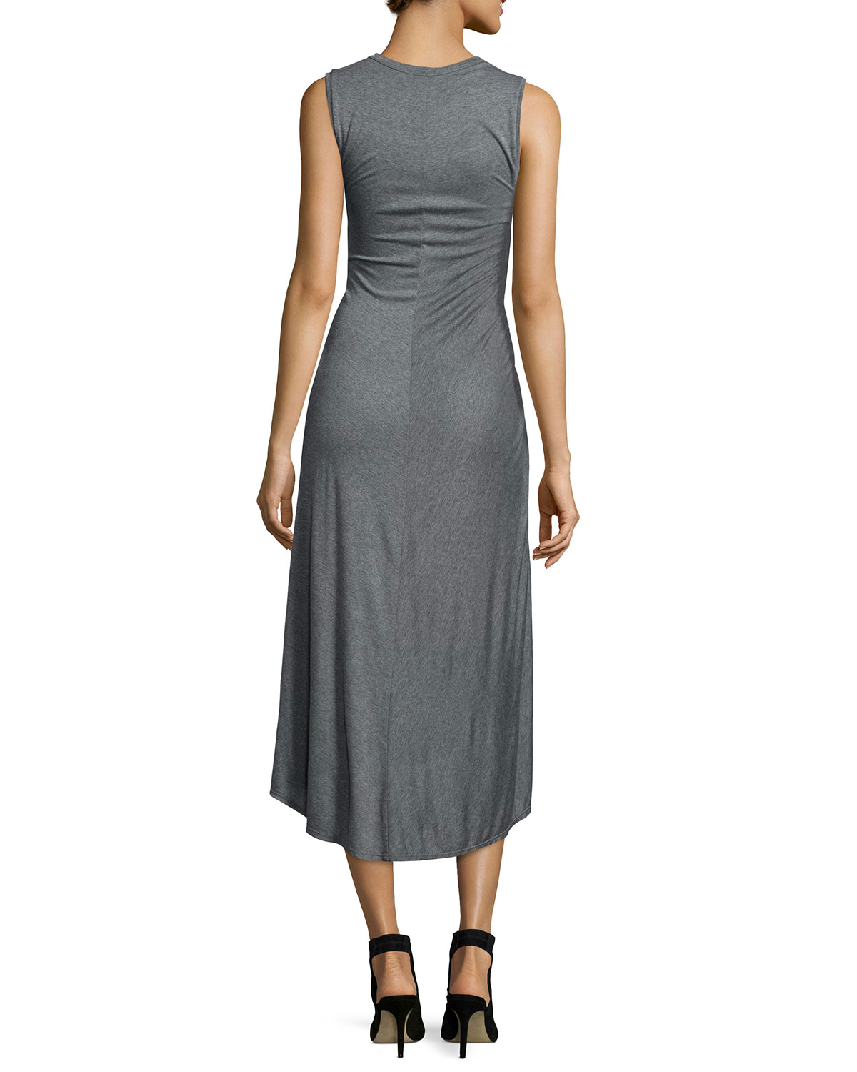 Nicole Ruched Sleeveless Dress, Heather Gray