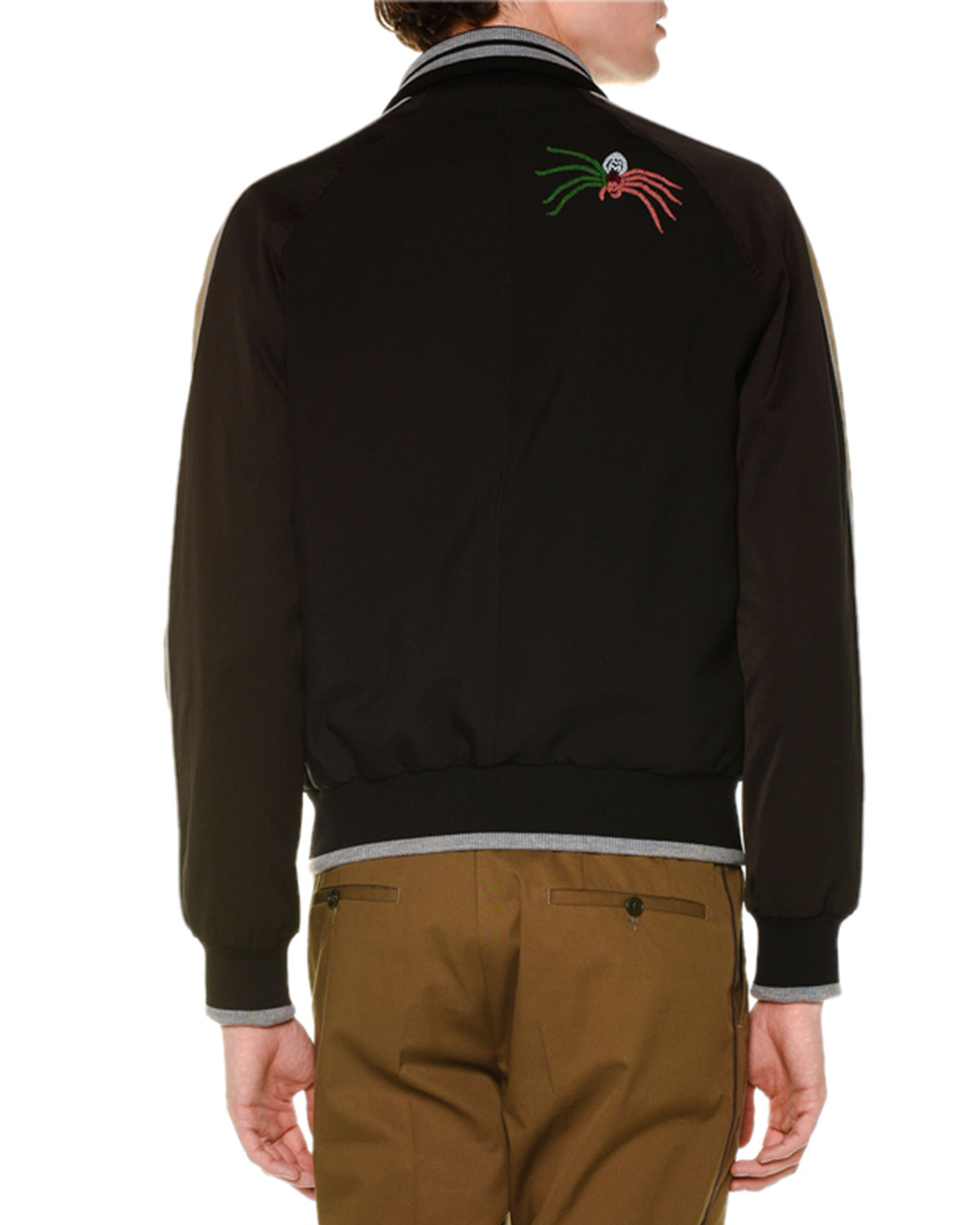 Bomber Jacket with Embroidered-Spiders, Black